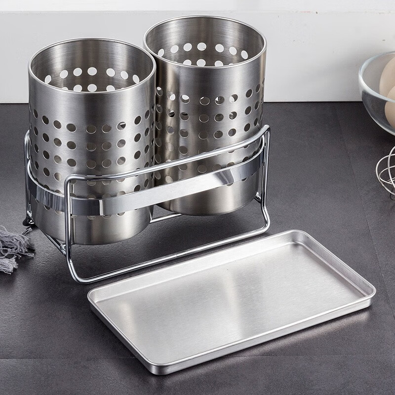 Ou Runzhe kitchen tableware storage basket chopstick cage stainless steel chopstick barrel spoon chopstick drain rack double barrel with chopstick cage stainless steel double barrel cutlery basket with tray