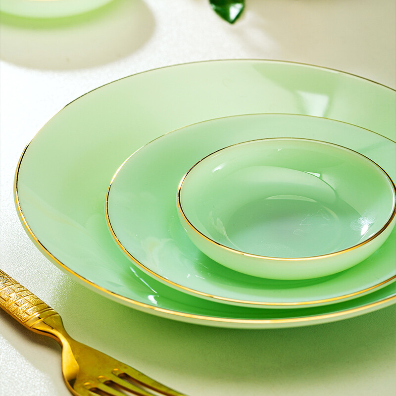Zi Rui Jingdezhen high-end gold edge tableware and dishes set jade porcelain housewarming wedding gift box for home use 39 green jade porcelain color box