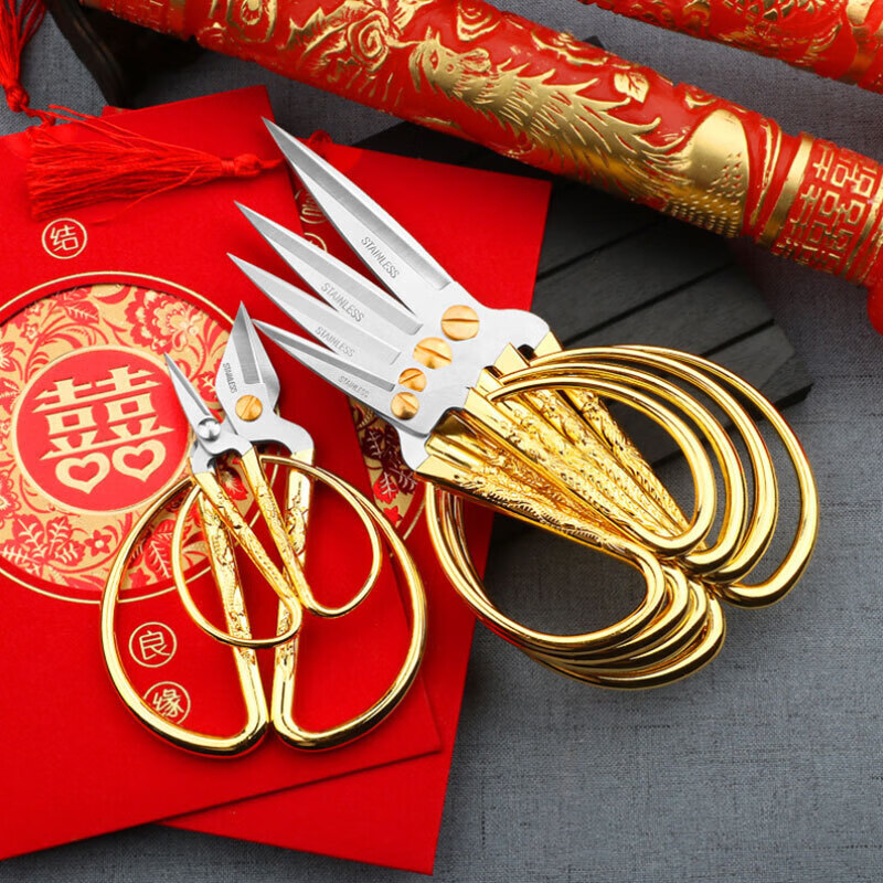 Bingyu BYyn-100 Dragon and Phoenix scissors, opening ribbon cutting scissors, alloy scissors, tailor scissors, wedding scissors, gift scissors, 7.5-inch large scissors