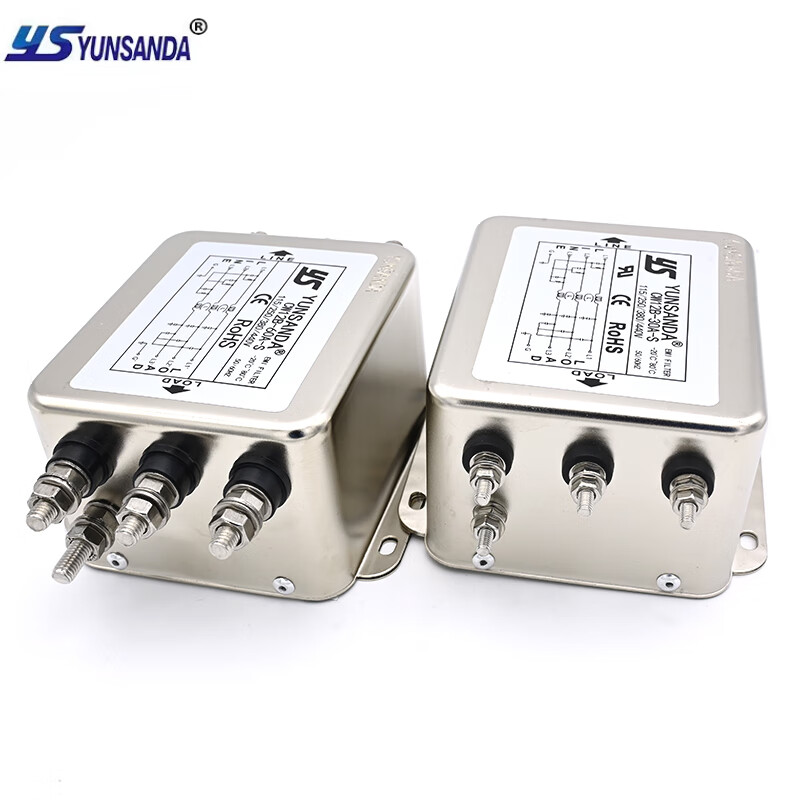 YUNSANDA three-phase three-wire terminal block guide rail type 380V power filter AC anti-interference CW12B-40A-R CW12B-20A-R guide rail installation