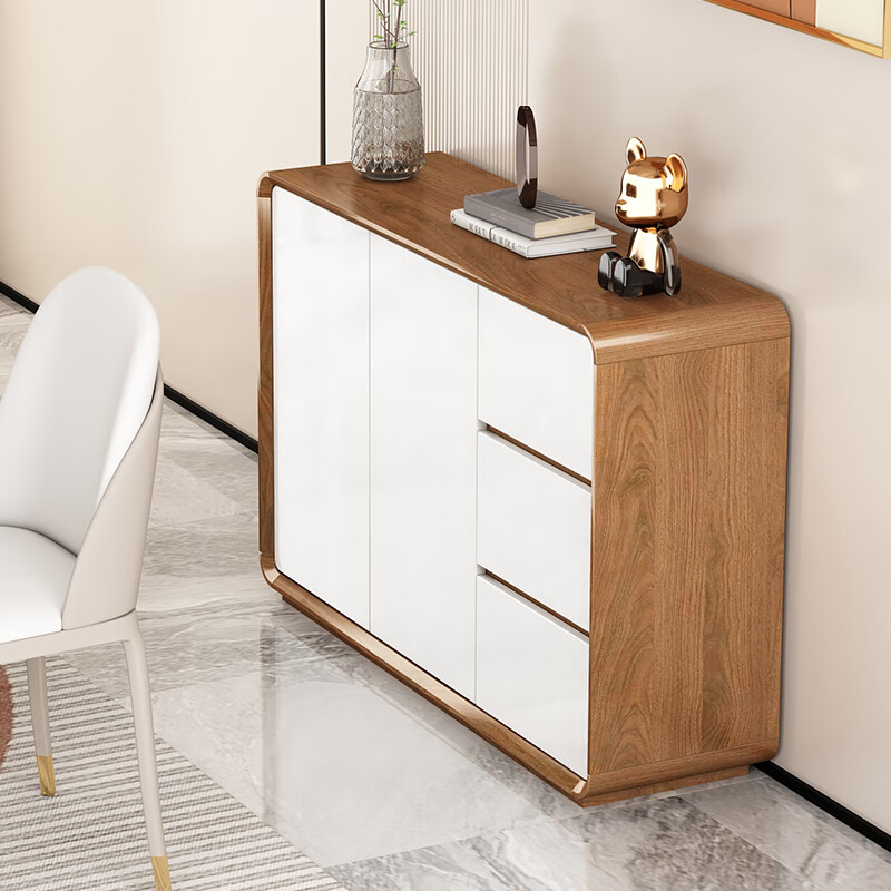 Gu Lejia fully equipped home modern simple sideboard kitchen multi-functional large capacity storage cabinet wine cabinet living room entrance hall walnut set white length * 106 width 30 height 80CM * low legs