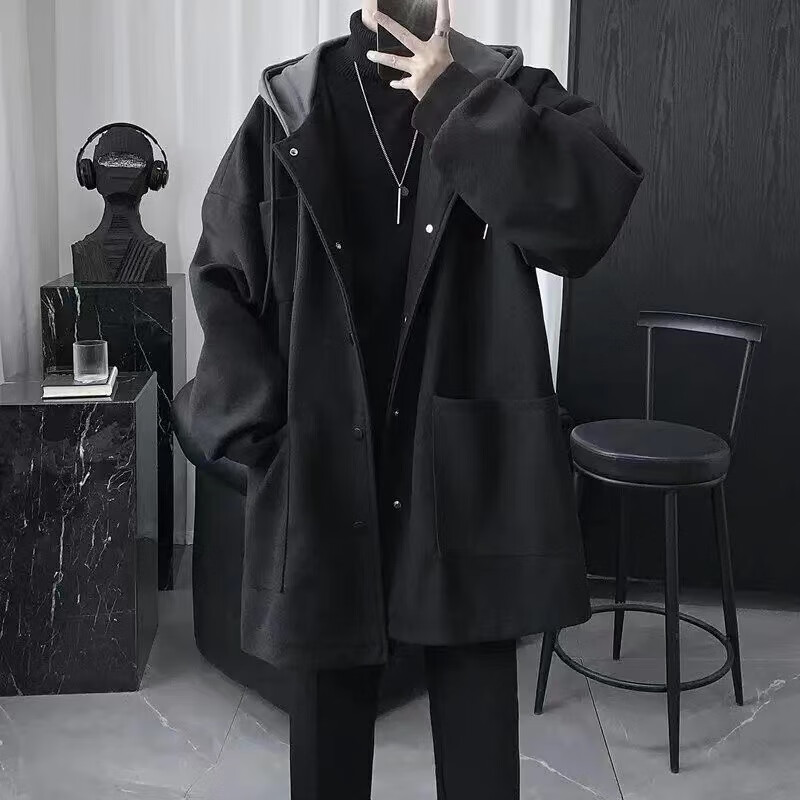 Gxmy mid-length jacket men's casual suit autumn and winter handsome clothes for teenagers men's three-piece suit black jacket single jacket XL recommended 125-140 pounds