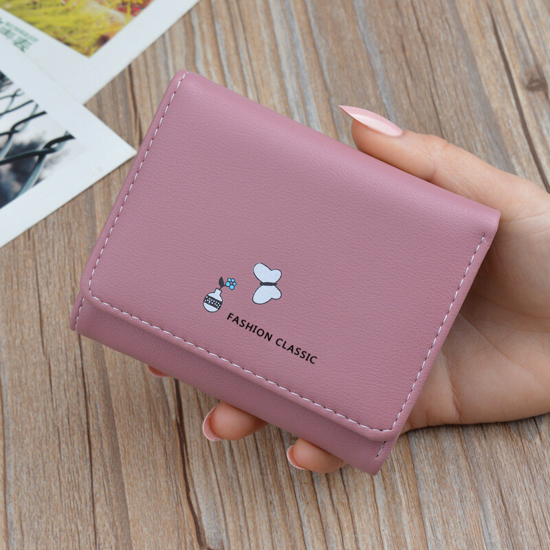 SHU GUO ER Women's Wallet Women's Short Tri-fold Cover Wallet Japanese and Korean New 2021 Multifunctional Folding Wallet Small Wallet Maroon #C321