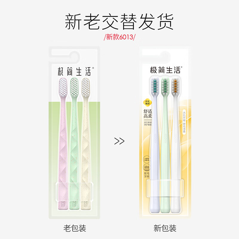Minimalist life, comfortable, high-soft, soft-bristled gum-protecting toothbrush*3 family pack (new and old models randomly)