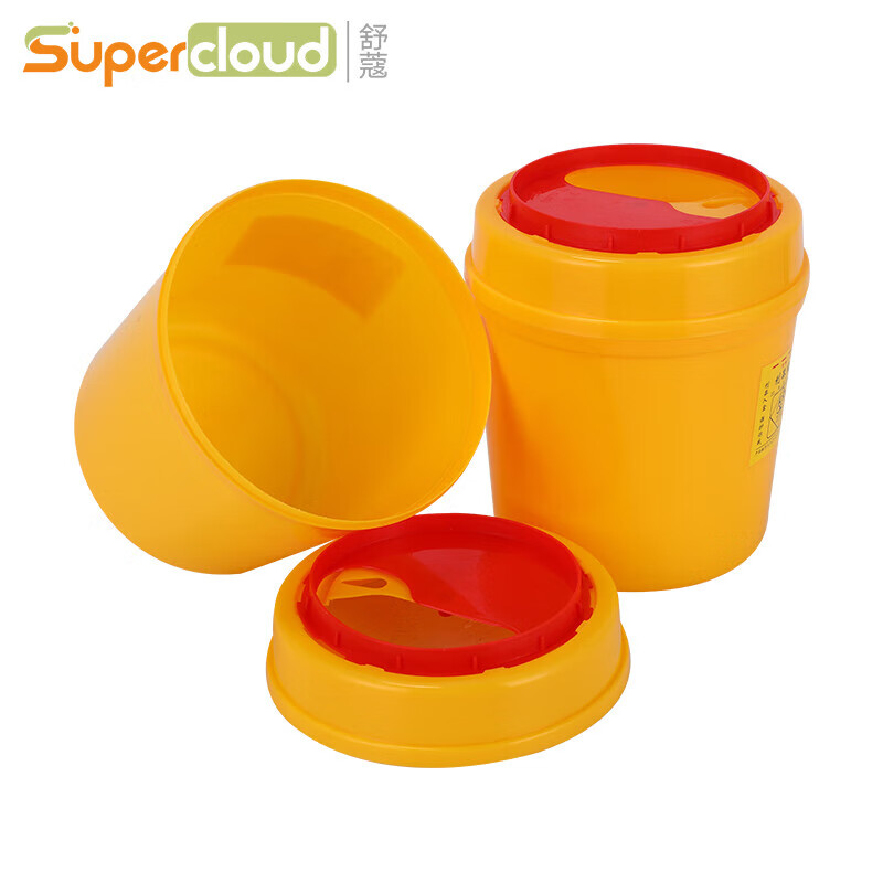 Supercloud Medical Sharps Box Round Multi-Specification Disposable Square Sharps Box Hospital Clinic Needle Storage Thickened Waste Storage Tube 1 Liter-Round