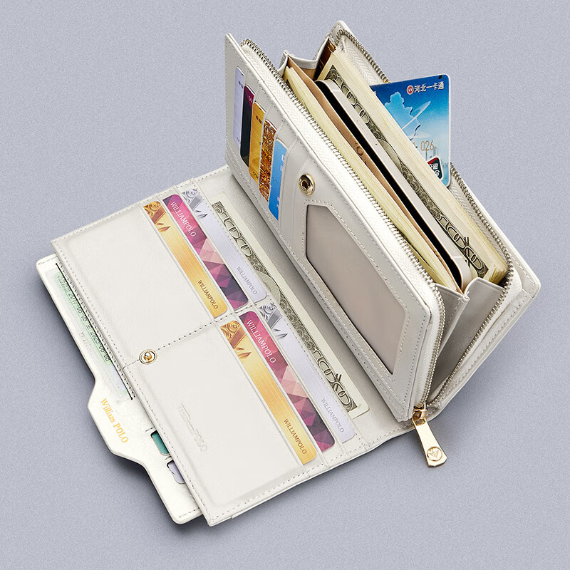WILLIAMPOLO Emperor Paul Wallet Women's Long Genuine Pickup Bag 2025 New Handbag Chinese Valentine's Day Gift for Girlfriend White