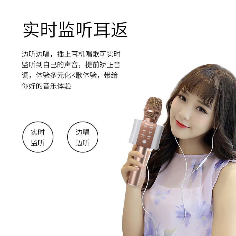 Newmine MC10 Wireless Microphone, Karaoke Microphone and Audio All-in-one Comes with Sound Card, Radio Microphone, Little Bee Amplifier Explainer, Bluetooth Singing Entertainment Artifact, Rose Gold