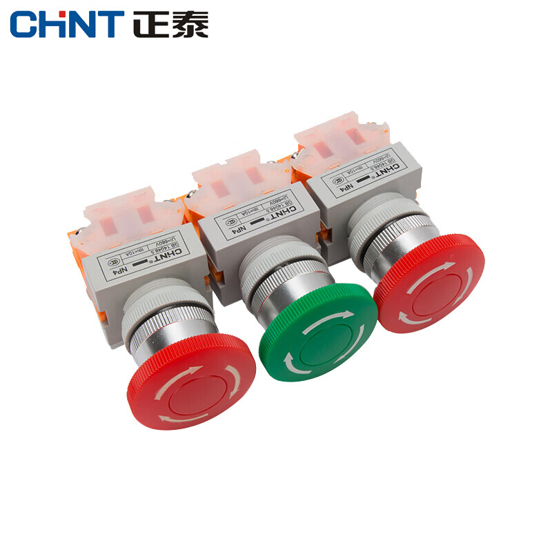 Chint (CHNT) emergency stop switch emergency stop self-locking control button mushroom head self-locking protection one open and one closed NP4-11ZS/1-R green