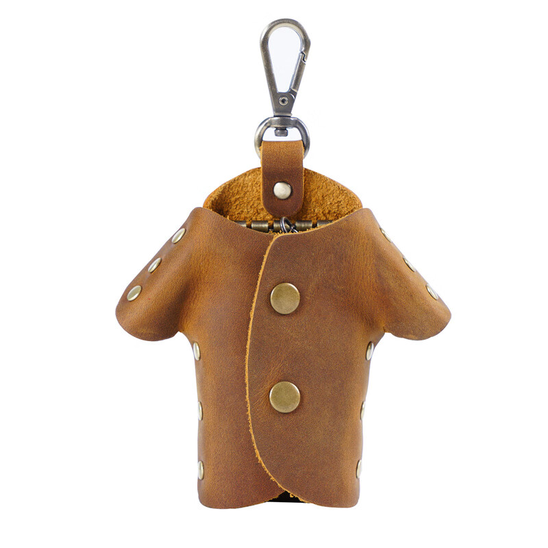 AIGUONIU Handmade Crazy Horse Leather Clothes Key Bag Simple Home Waist Hanging Cute Retro Style Genuine Leather Key Card Bag Creative Brown/brown