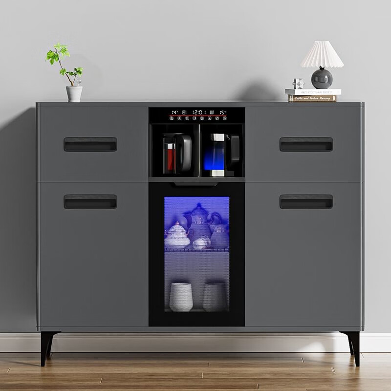 MEILINGDA Home Commercial Multifunctional Remote Control Intelligent Solid Wood Tea Bar Machine Fully Automatic Water Dispenser Living Room Tea Cabinet Sideboard Refrigerator Red Wine Refrigerator Frozen Bottle Sterilizer Cabinet Solid Wood 621 High-Grade Gray (Fridge Refrigerator Freezer + Disinfection Cabinet) Hot and Cold Type Ice Warm