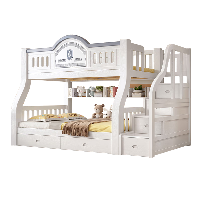 St. Burton children's bunk bed solid wood high and low bed bunk bed bunk bed two-layer wooden bed double bed ladder type upper bunk width 1.3 meters, bottom bunk width 1.5 meters