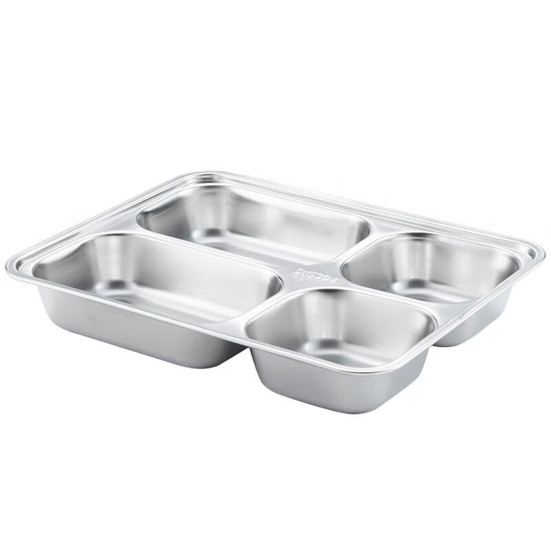 Maxcook 304 stainless steel dinner plate lunch box compartments large thickened and deepened fast food plate student lunch box dormitory canteen lunch box 4 compartments MCFT168