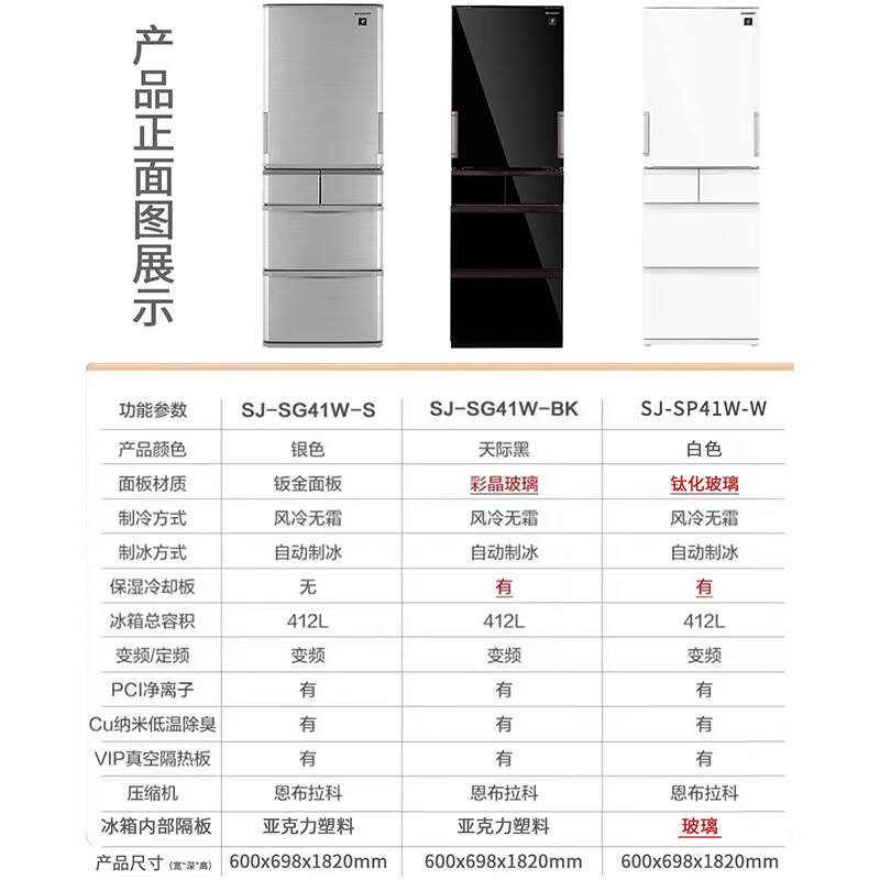 Sharp 412-liter ultra-thin embedded refrigerator with automatic ice making, left and right opening, PCI plasma cluster sterilization and deodorization, kitchen office, Japanese-style multi-door refrigerator SJ-SP41W-W Glacier White/Glass Panel