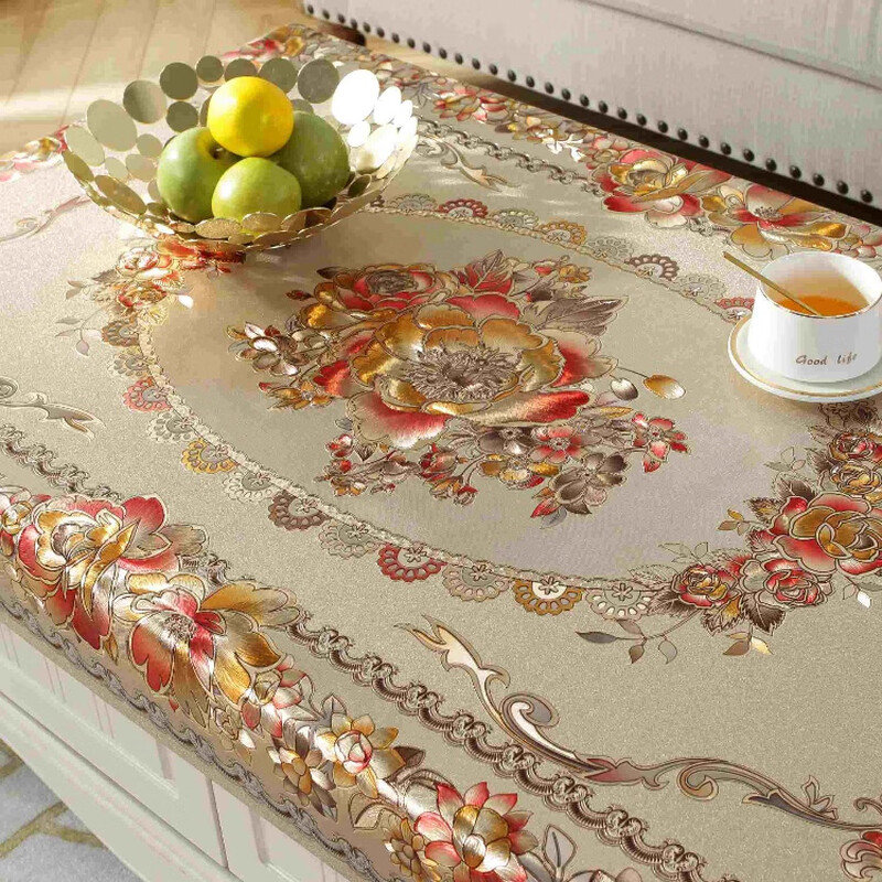 Cypress woven cover opaque coffee table tablecloth waterproof and oil-proof no-wash anti-scalding table mat plastic coffee table mat home living room coffee table cloth Flower Love Silver 90*150 cm (universal for coffee tables and dining tables)
