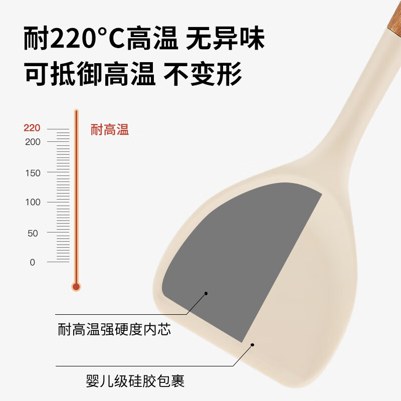 Wooden mooid silicone spatula, high temperature resistant spatula, non-stick frying pan, frying pan, cooking spatula