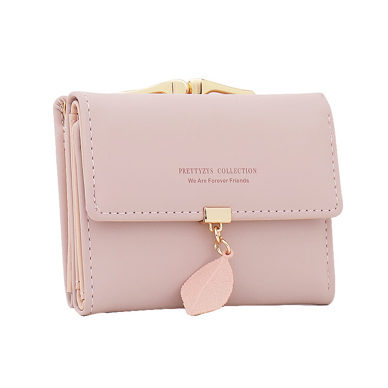 SHU GUO ER Wallet Women's Niche Design Small Fresh Student Short Wallet Women's Folding Clip Card Holder Exquisite Small Coin Purse Pink #C