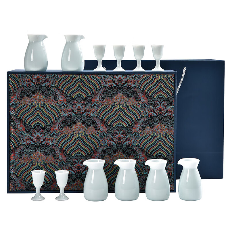 Xiongwochi high-end white wine cup set mutton fat jade porcelain wine set ceramic household wine divider Chinese style spirit cup gift box Yingqing wine set-6 pots 6 cups gift box
