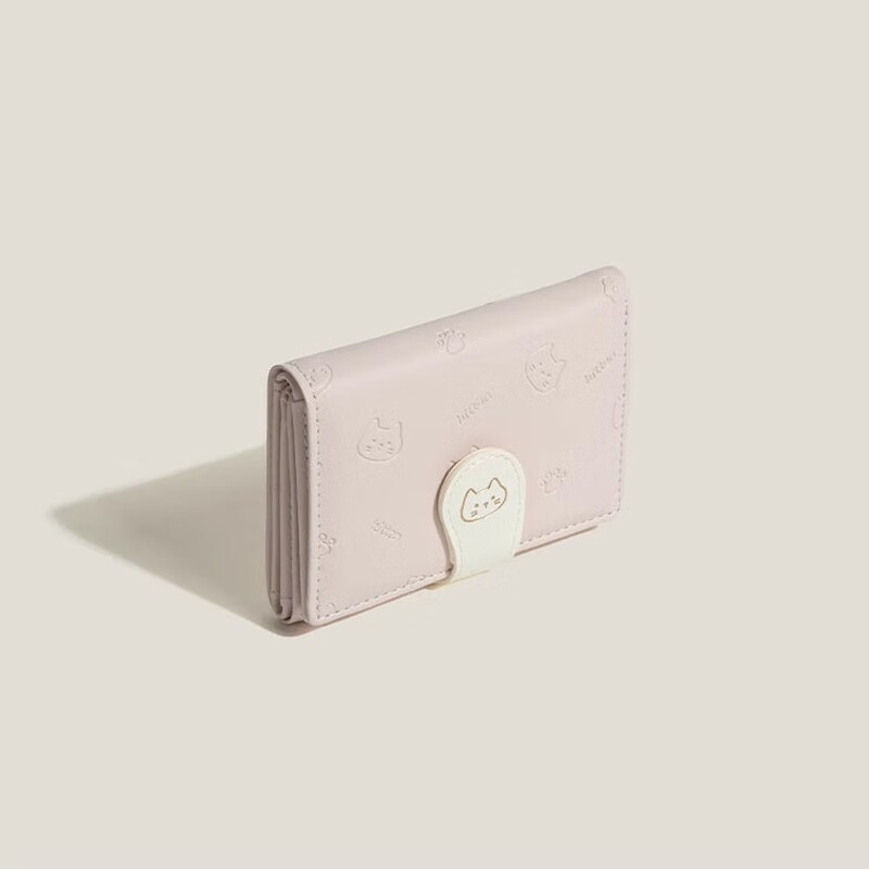 Miaoyijia Wallet Women's Coin Purse Card Holder Women's 2026 New Student Cute Fashion Folding Small Fresh Portable Short Cat Buckle Tri-fold Wallet Pink