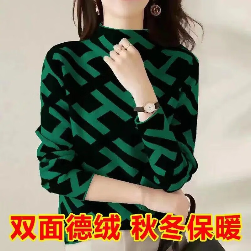 Wonderful beauty double-sided German velvet half-high collar temperament small fragrance bottoming shirt for women 2025 winter new Korean style high-end tops for women, foreign style, white H, German velvet warm L, recommended 100-110 pounds