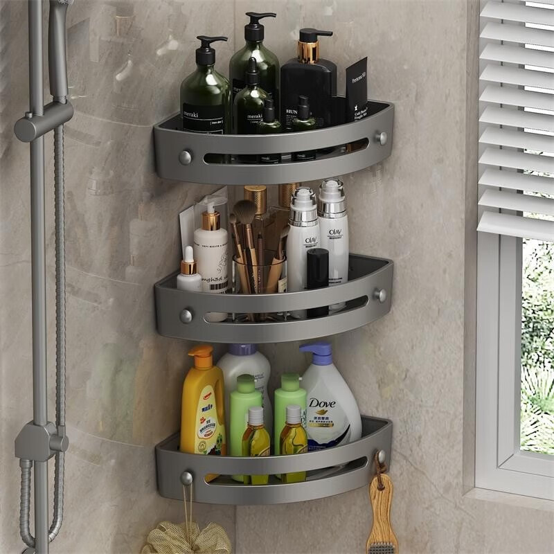 Canzhi Bathroom Storage Rack Toilet No-Punch Corner Tripod Toilet Toilet Multifunctional Wall-mounted Storage Rack Gun Gray Double Layer-No Punch