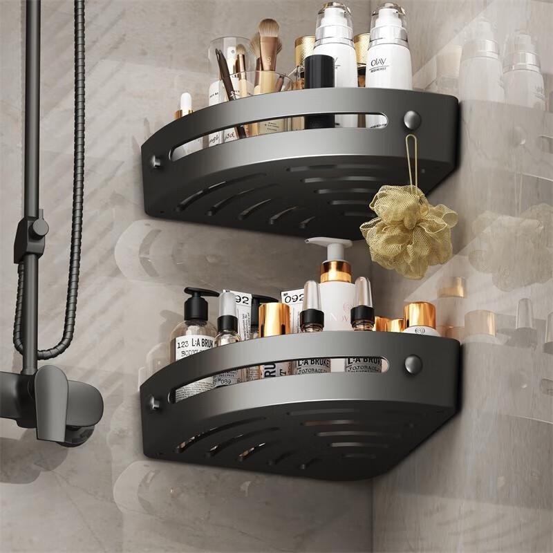 Canzhi Bathroom Storage Rack Toilet No-Punch Corner Tripod Toilet Toilet Multifunctional Wall-mounted Storage Rack Gun Gray Double Layer-No Punch