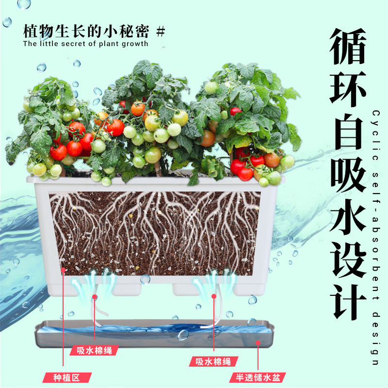 Field trails new balcony vegetable pots self-absorbing water vegetable pots thickened and deepened long pots household vegetable planting boxes plastic flower pots 3 pieces - large - deepened white vegetable pots