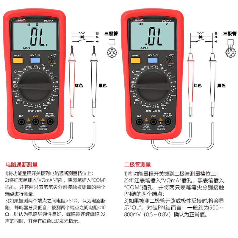 UNI-T digital multimeter high-precision multi-function electrician meter anti-burning anti-mismeasurement voltage, current, resistance and capacitance multimeter UT39A+ comes standard with gift bag