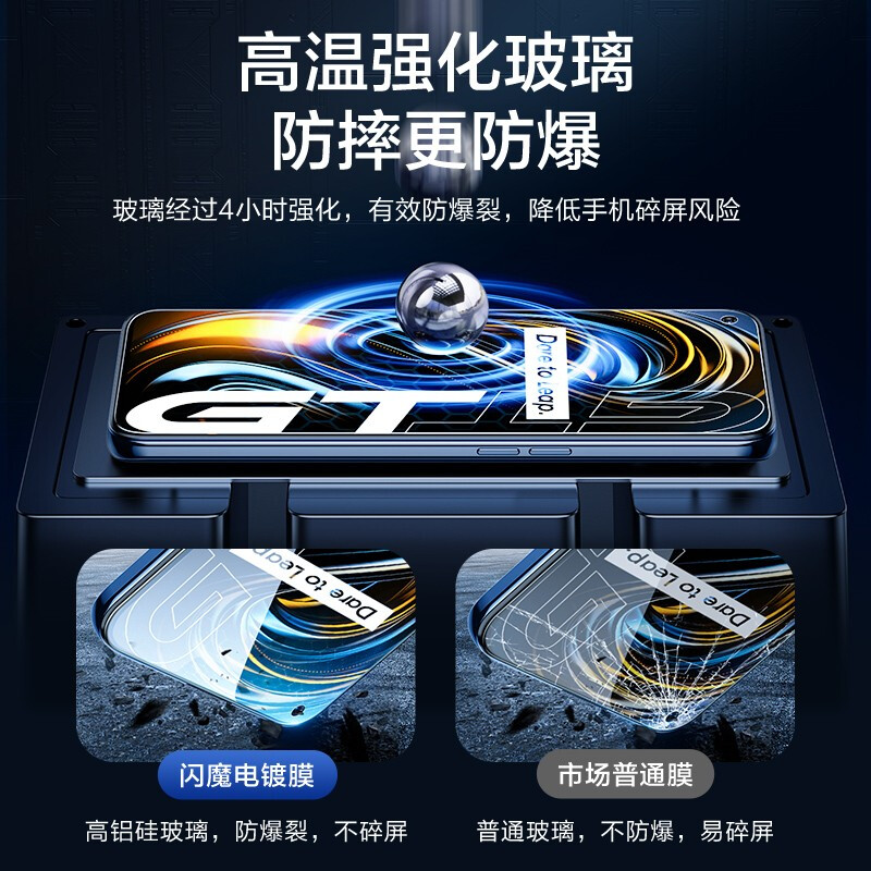 Flash Magic is suitable for Realme GT tempered film. Realme GT HD anti-fall, explosion-proof, anti-fingerprint and anti-scratch protective film. Enhanced version | Electroplated double anti-fingerprint. 2 pieces* artifact. Realme GT