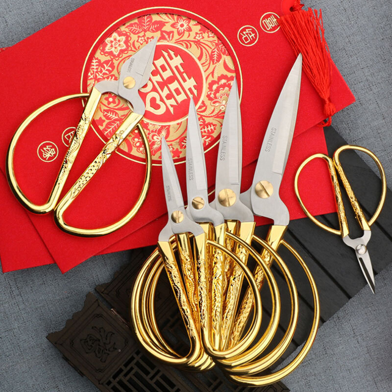 Bingyu BYyn-100 Dragon and Phoenix scissors, opening ribbon cutting scissors, alloy scissors, tailor scissors, wedding scissors, gift scissors, 7.5-inch large scissors