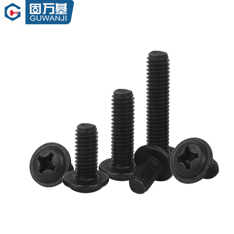 Guwanji black 304 stainless steel round head screws with pads, pan head semi-round head screws, cross recessed bolts, 304 black M4x5x8 (50 pieces)