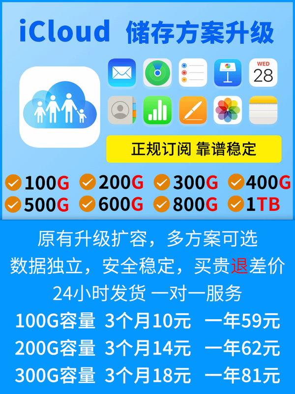 ICoud storage space expansion 200G 300G 400G 500G family icoud carpooling 400G capacity 12 months