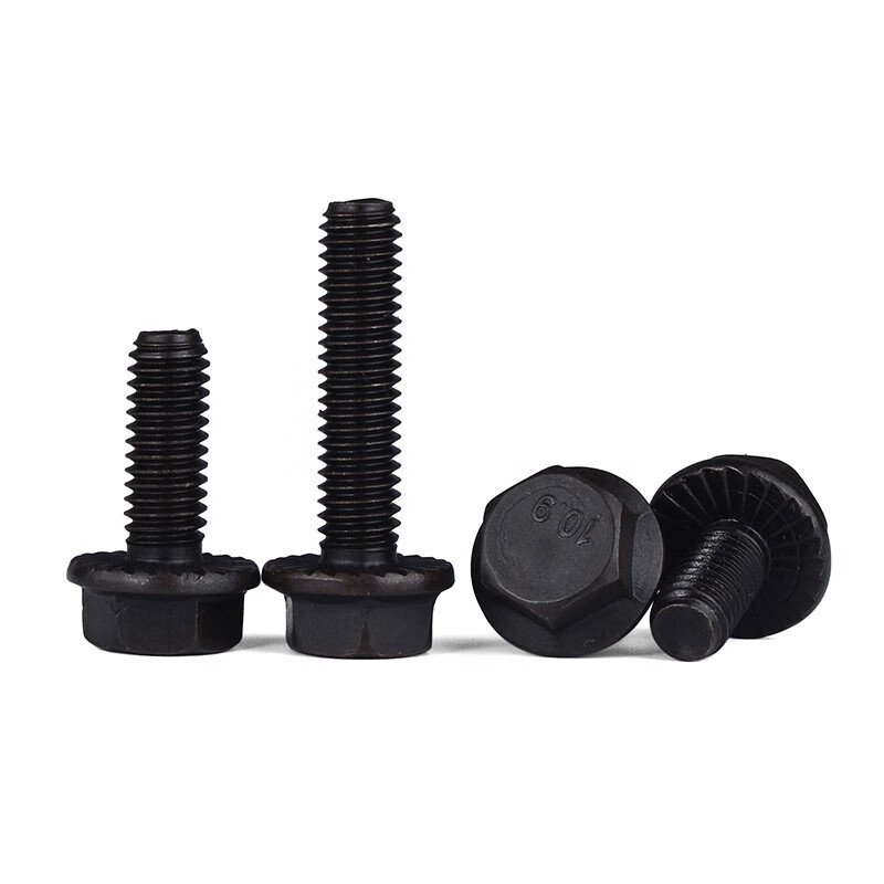 JINGGONG Grade 10.9 black toothed external hexagonal padded flange screw bolts External hexagonal padded bolts M5-16 M6x10 10 pieces