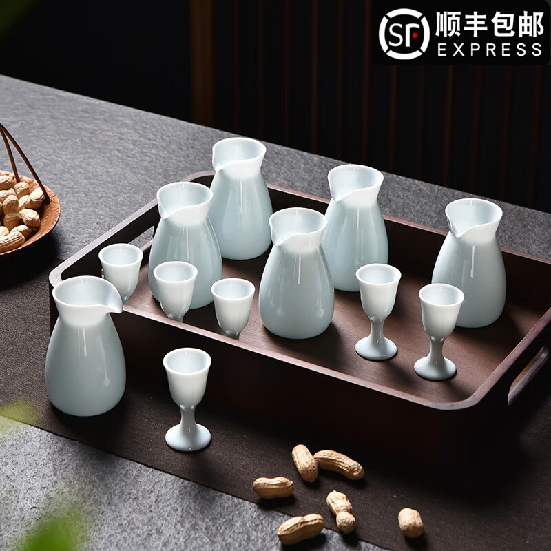 Xiongwochi high-end white wine cup set mutton fat jade porcelain wine set ceramic household wine divider Chinese style spirit cup gift box Yingqing wine set-6 pots 6 cups gift box