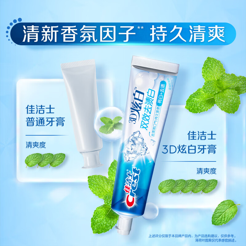 Crest 3D dazzling white jasmine tea refreshing toothpaste anti-moth containing fluoride fresh breath 170g Jingdong self-operated new and old packaging mixed hair