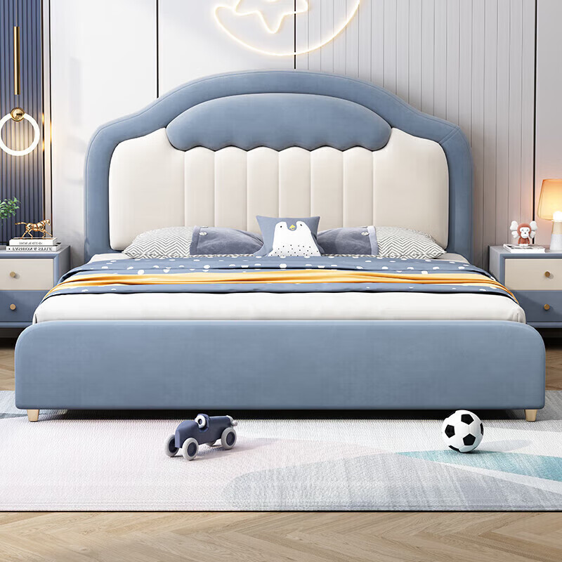 Kao children's bed boy teen bed light luxury fabric bed modern simple single soft bed 1.5 meters