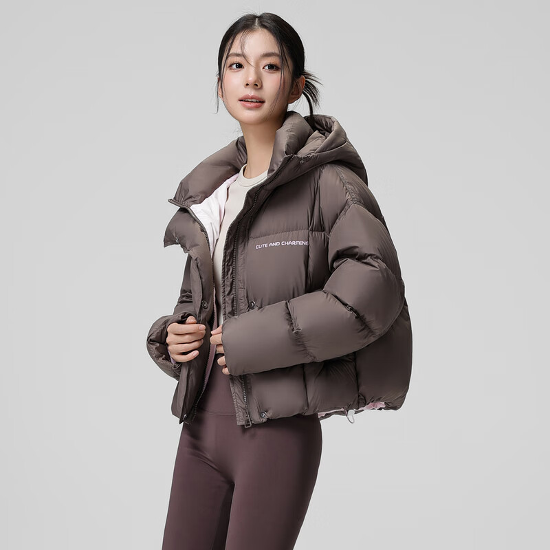 Flying in the Snow Autumn and Winter New Parent-Child Style Goose Down Fashionable Classic Short Puff Goose Down Down Jacket Side Pockets to Keep Out the Cold Chestnut Brown|7330-3350F L 165/88A