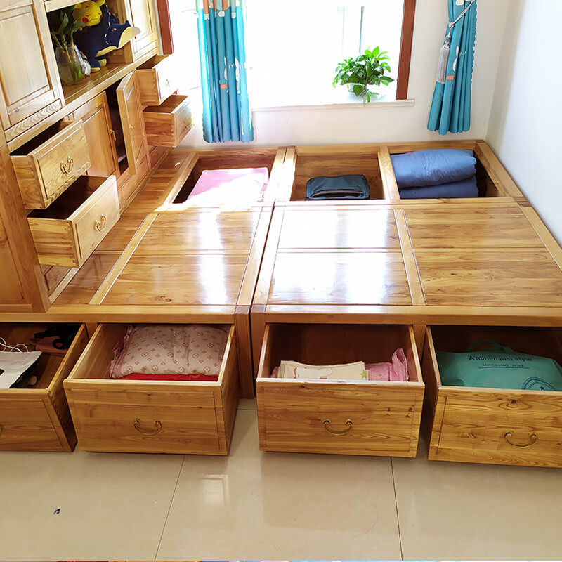 Luban Yimu Tatami Bed Elm All Solid Wood Tatami Customized Box Bed Wardrobe Box Bed Customized Bedroom Furniture High Box Bed/Per Square