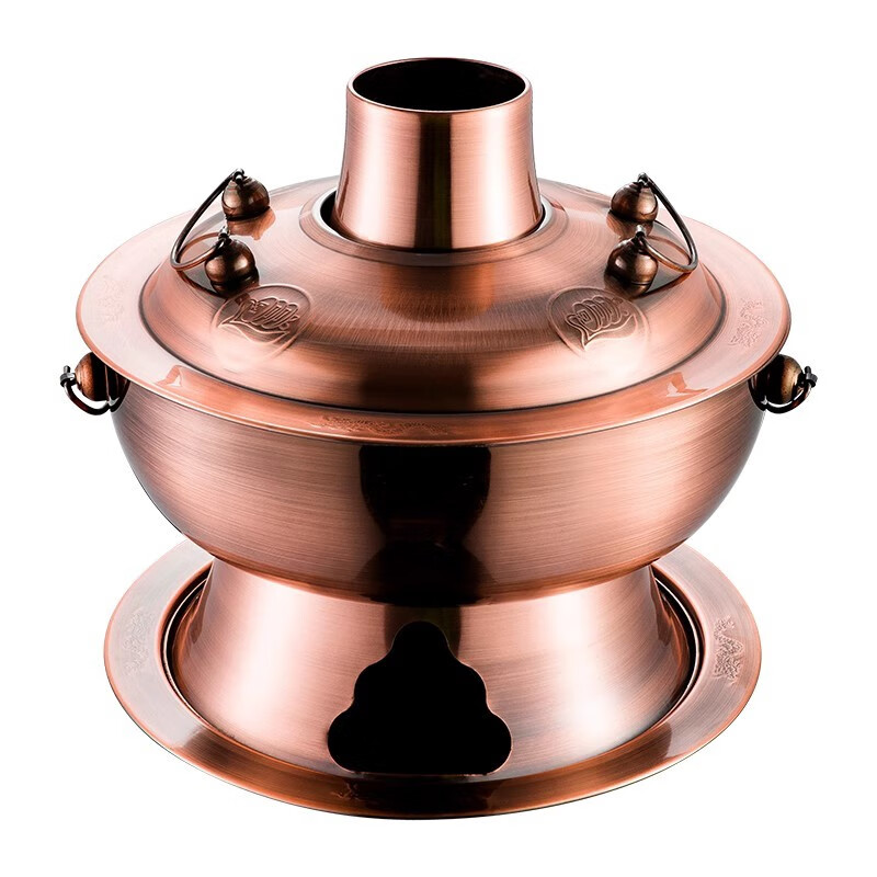 Yanxing Old Beijing Copper Hot Pot Imitation Copper Old-fashioned Red Copper Hot Pot Home Furnishing Stove Lamb Shabu-Burning Charcoal Hot Pot Outdoor Copper (Suitable for 8-12 People) 36cm