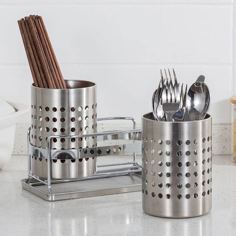 Ou Runzhe kitchen tableware storage basket chopstick cage stainless steel chopstick barrel spoon chopstick drain rack double barrel with chopstick cage stainless steel double barrel cutlery basket with tray