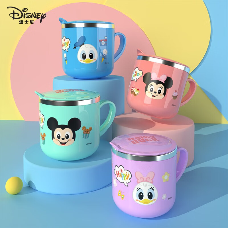 Disney Milk Cup Children's Direct Drinking Milk Cup 316 Stainless Steel Food Grade Children's Drinking Cup Steel Seal Scale 260ml Strawberry Bear
