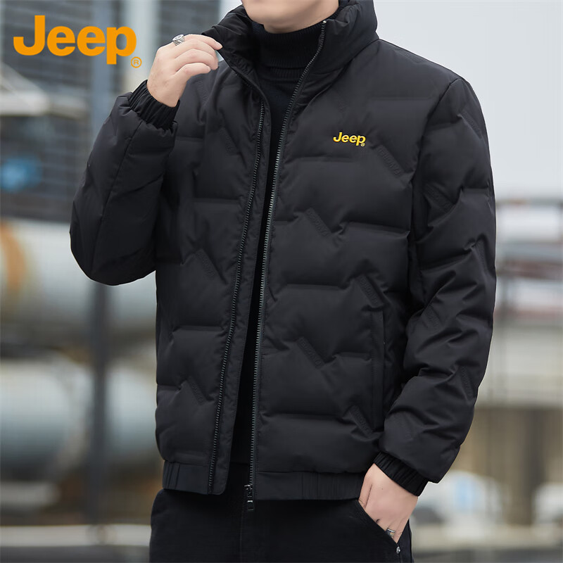 JEEP Jeep Down Jacket Men's Winter Short Casual Stand Collar Jacket Men's Trendy Brand Warm Clothes Men's Black XL