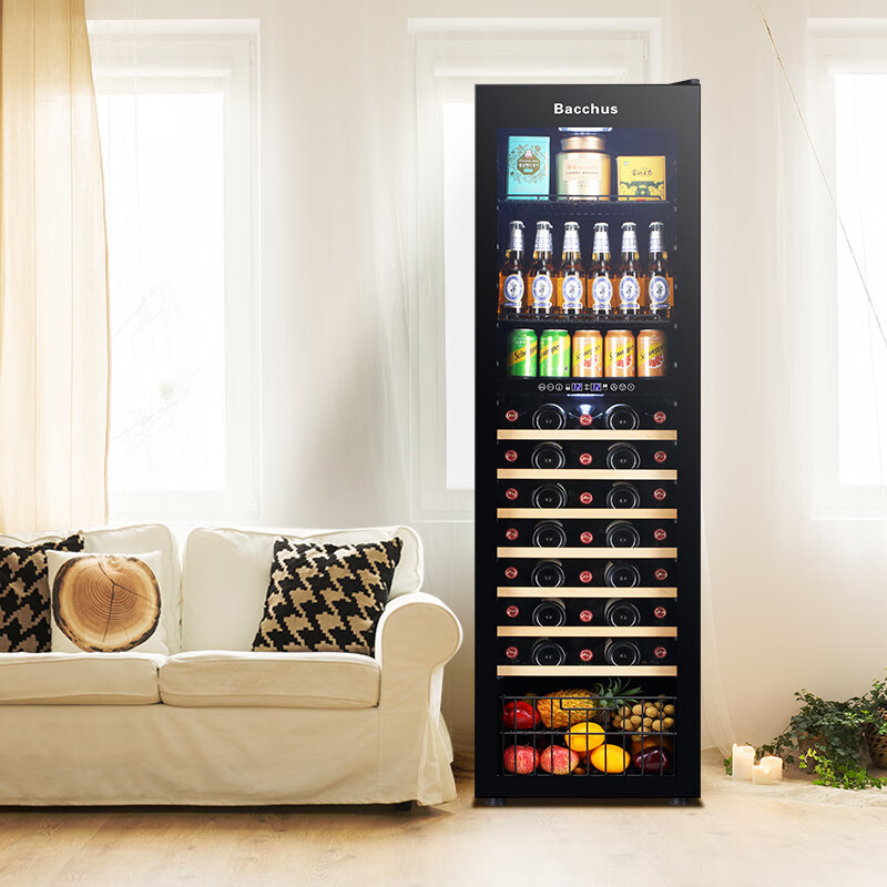 Bacchus red wine cabinet thermostatic cabinet embedded household multi-functional single door double temperature refrigerator air-cooled frost-free office restaurant fresh ice bar beverage cabinet vertical display cabinet tea cabinet YC-208 dual temperature 3-in-1 ice bar + tea + wine cabinet 40 bottles