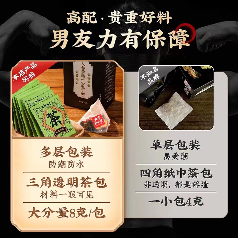 Tongrentang Ginseng, Polygonatum, Ten Treasures Tea, Wolfberry and Eight Treasures Healthy Tea, Men's Maca, Ginseng and Nine Treasures Tea Red, One Box, Real Materials, No Debris