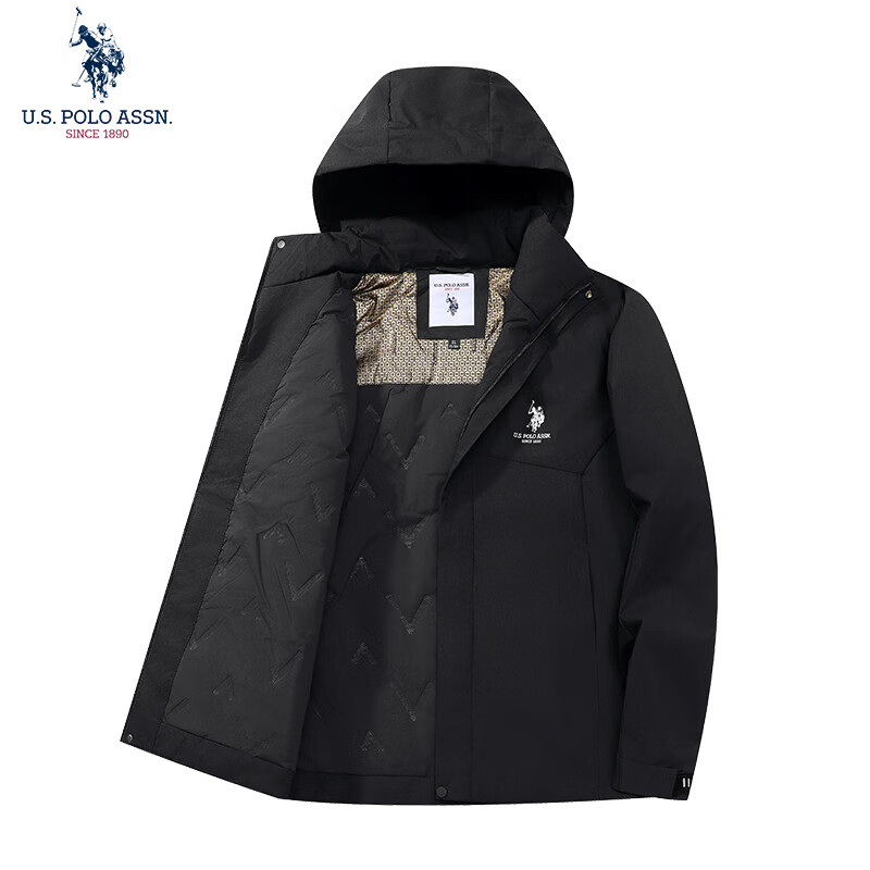 U.S. POLO ASSN. Jacket Men's Hooded Breathable Couple Jacket Thickened Down Cotton Jacket Men's Top Black L
