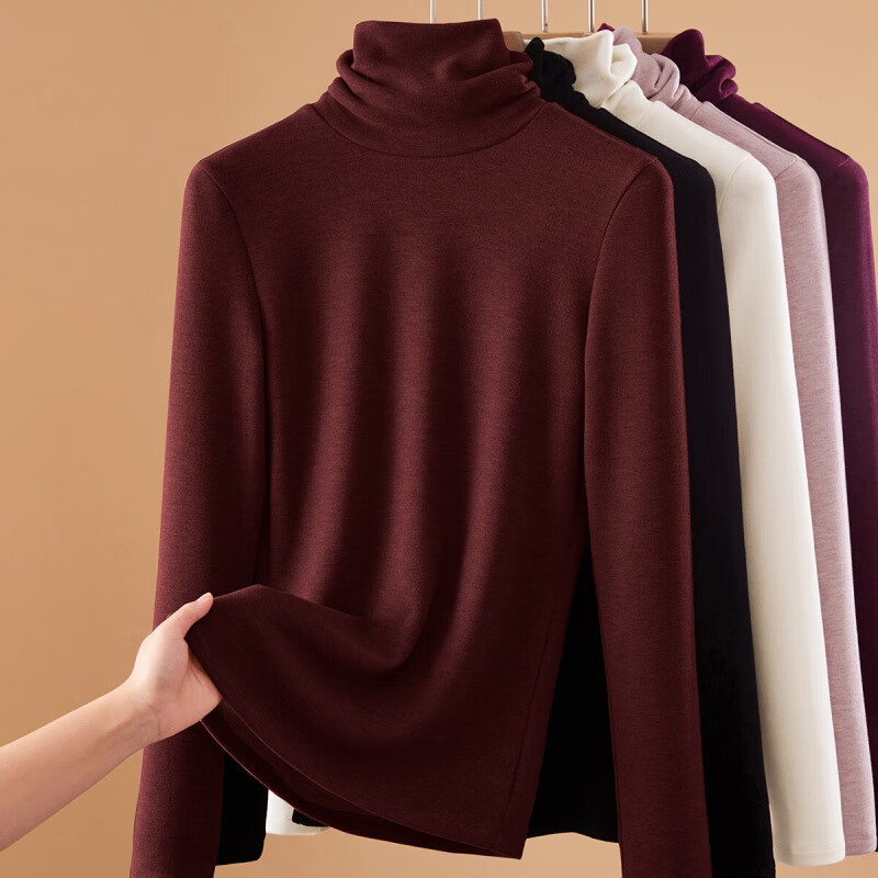 Qiming Ruixin pile collar bottoming shirt for women 2025 high collar German velvet thickened inner with stylish slim warm fashionable top off-white L (recommended 105-115 catties
