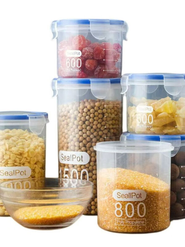 Large transparent plastic sealed jar powder jar tea household jar kitchen grain storage box storage jar 3 small size 600ml