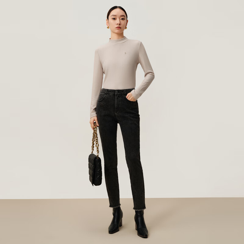 DUNNU 2024 winter new style half turtleneck slim knitted sweater slim inner layering shirt beige XL