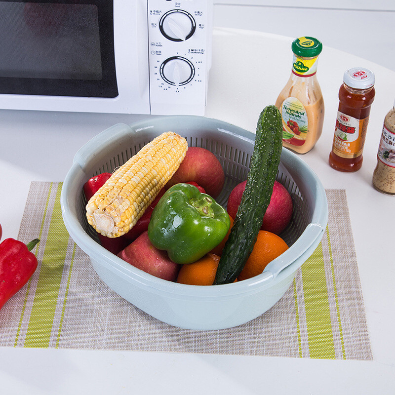 All-purpose drain basket double-layer large drain rack leaky sieve rotating round sink kitchen vegetable fruit basket large green