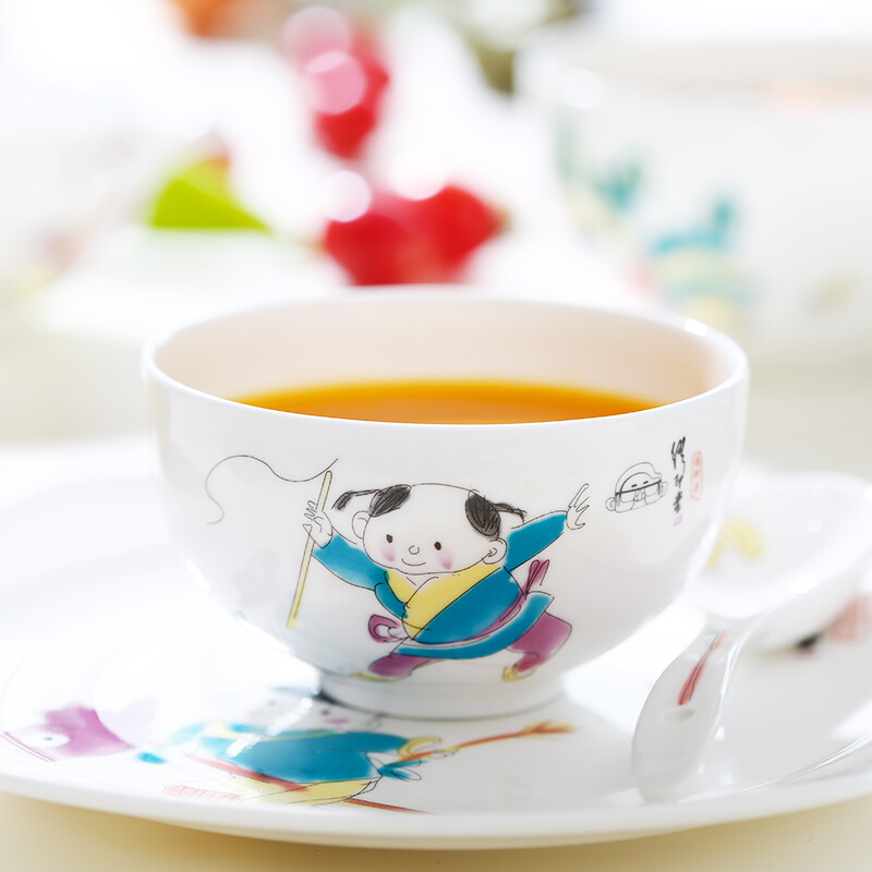 Huaguang National Porcelain Children's Tableware Antibacterial Bone China Baby Healthy Tableware Miaoyintang Children's Bowl Baby Rice Bowl 8-piece Baby Tableware