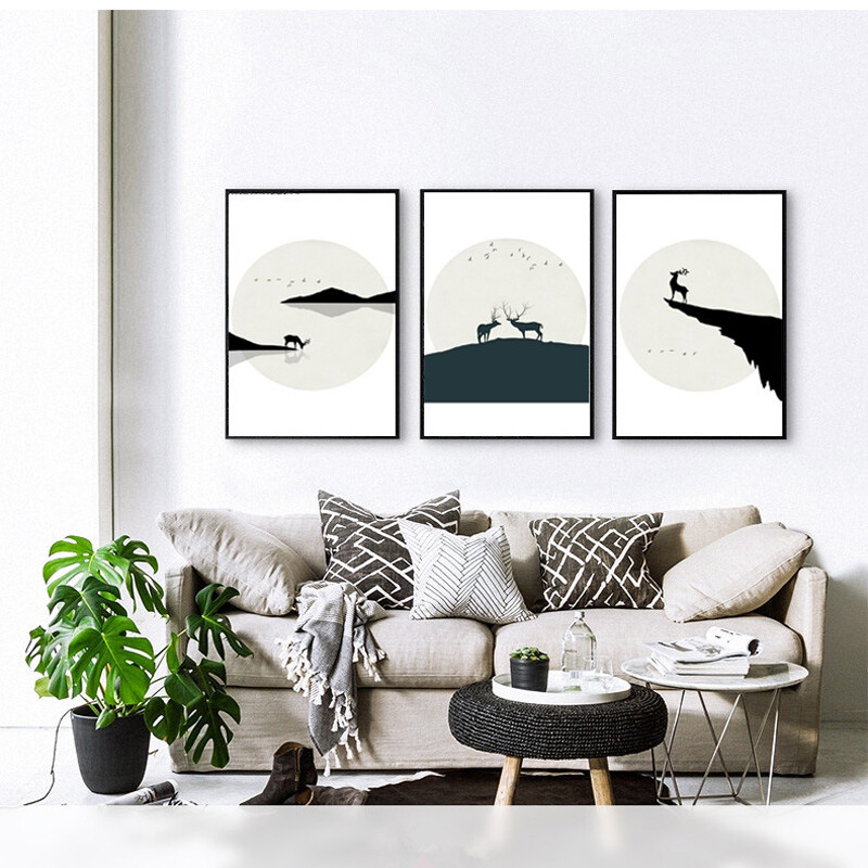 Crystal Jingtu Living Room Decorative Painting Modern Minimalist Crystal Jingtu Living Room Decorative Painting Modern Minimalist Triptych Restaurant Bedroom Porch Paintings Sofa Background Wall Elk Mood Set